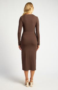 KELLY LONG SLEEVE MIDI DRESS- ESPRESSO