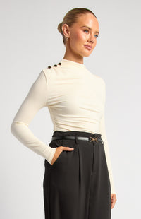THE AURELIA MOCK NECK GOLD BUTTON TOP