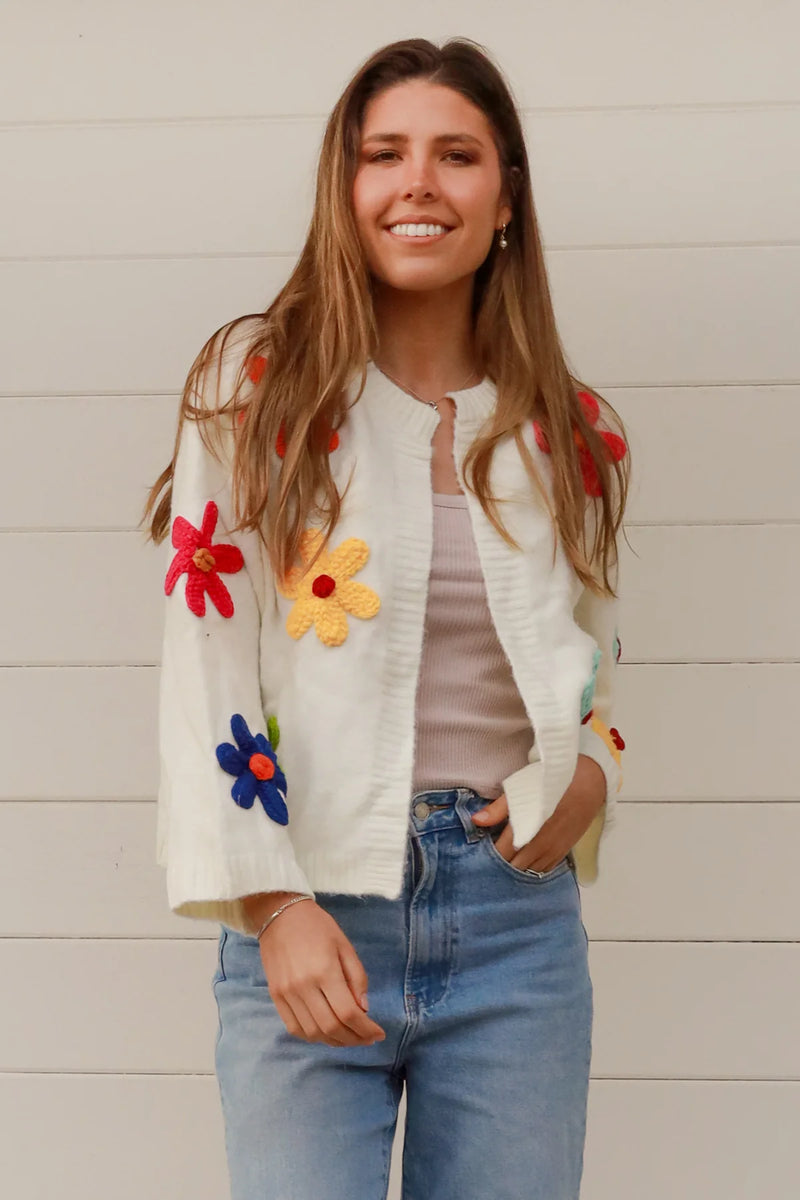 FLEURA CARDIGAN- WHITE