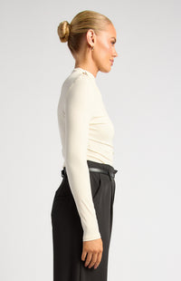 THE AURELIA MOCK NECK GOLD BUTTON TOP