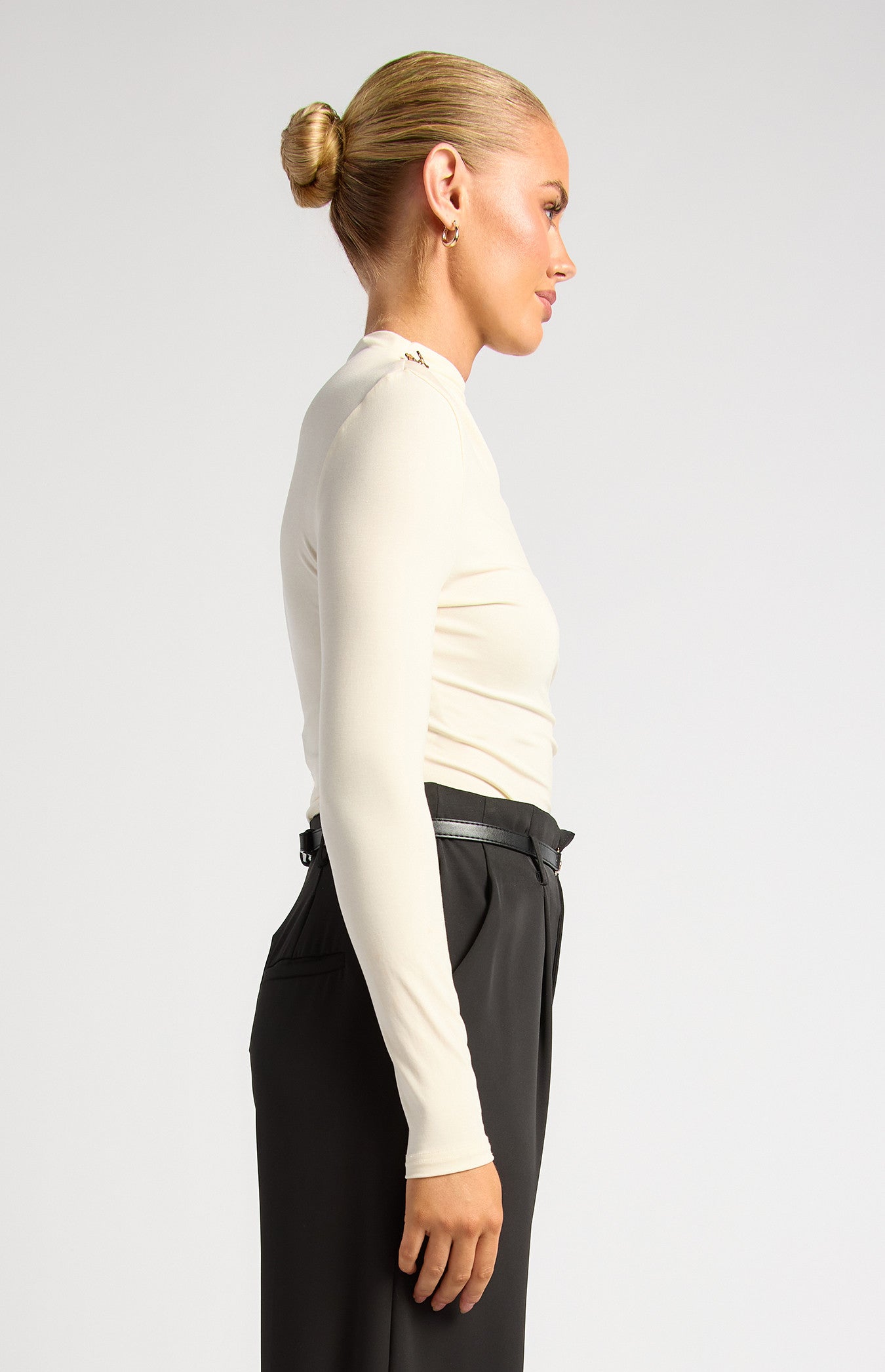 THE AURELIA MOCK NECK GOLD BUTTON TOP