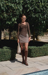 RIHANNA CHECKERED MINI SKIRT- BROWN
