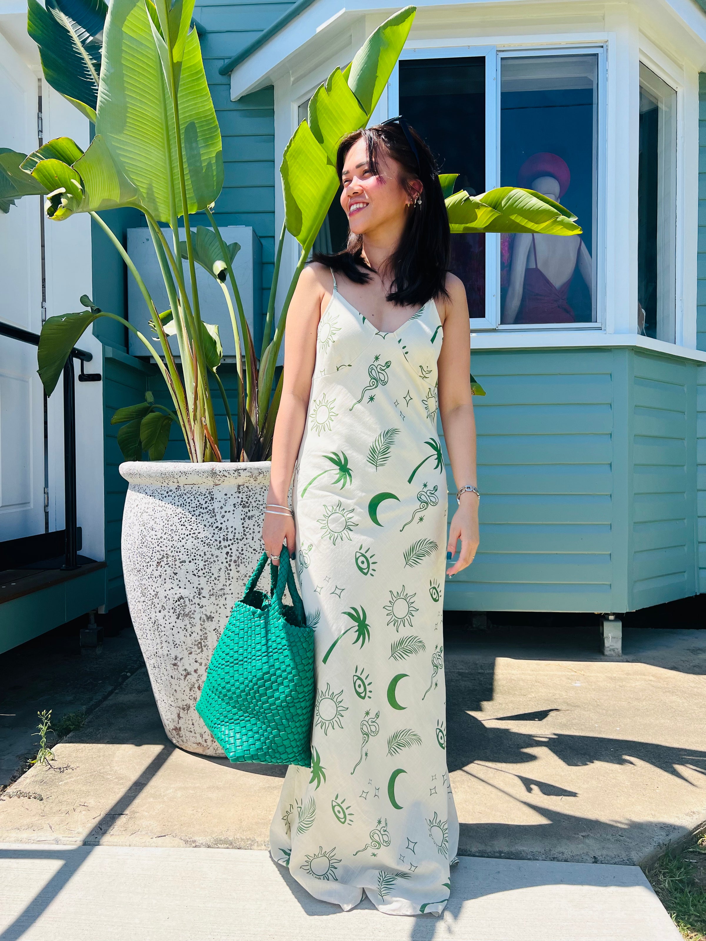 Green and beige clearance dress