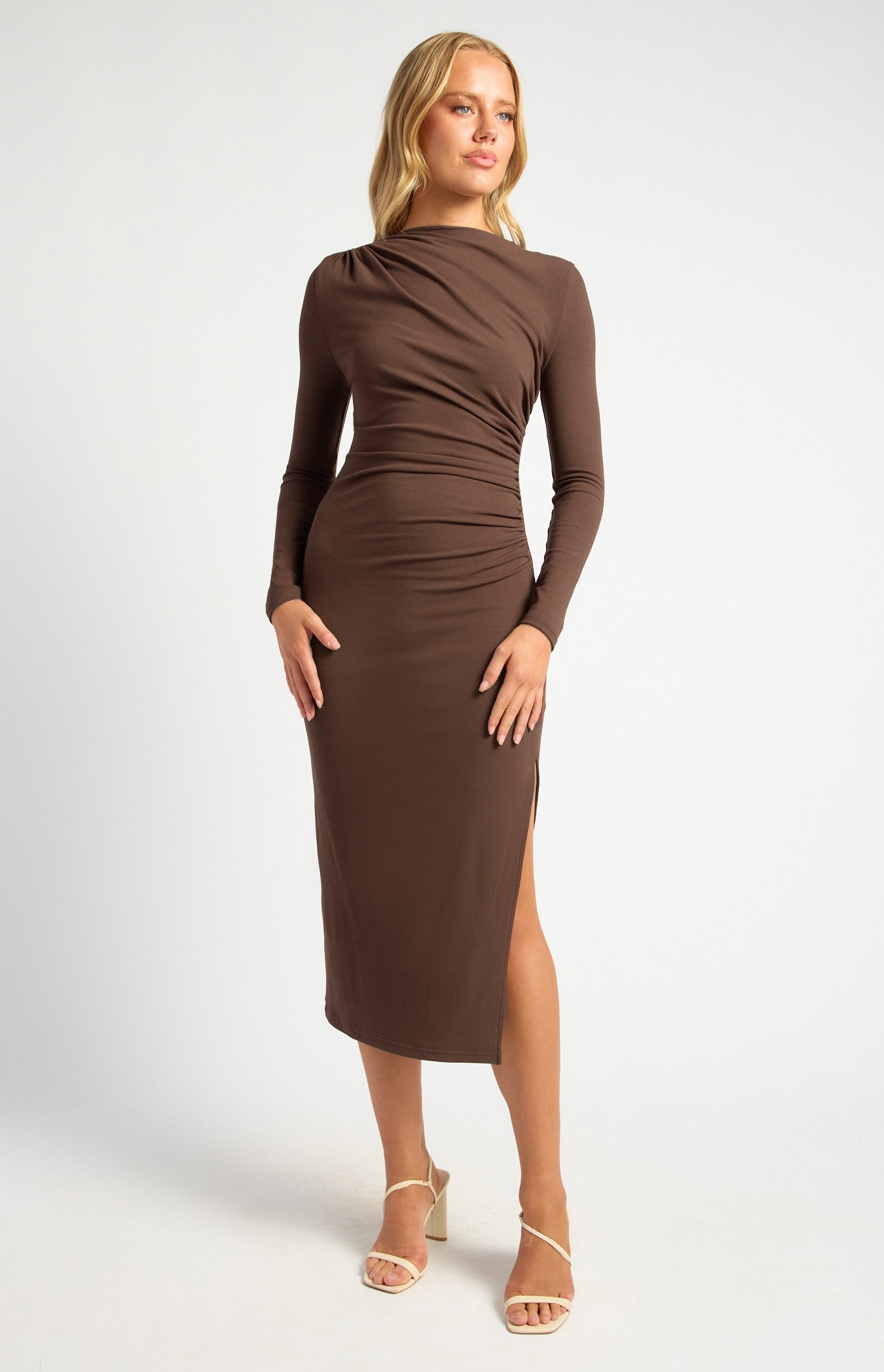 KELLY LONG SLEEVE MIDI DRESS- ESPRESSO