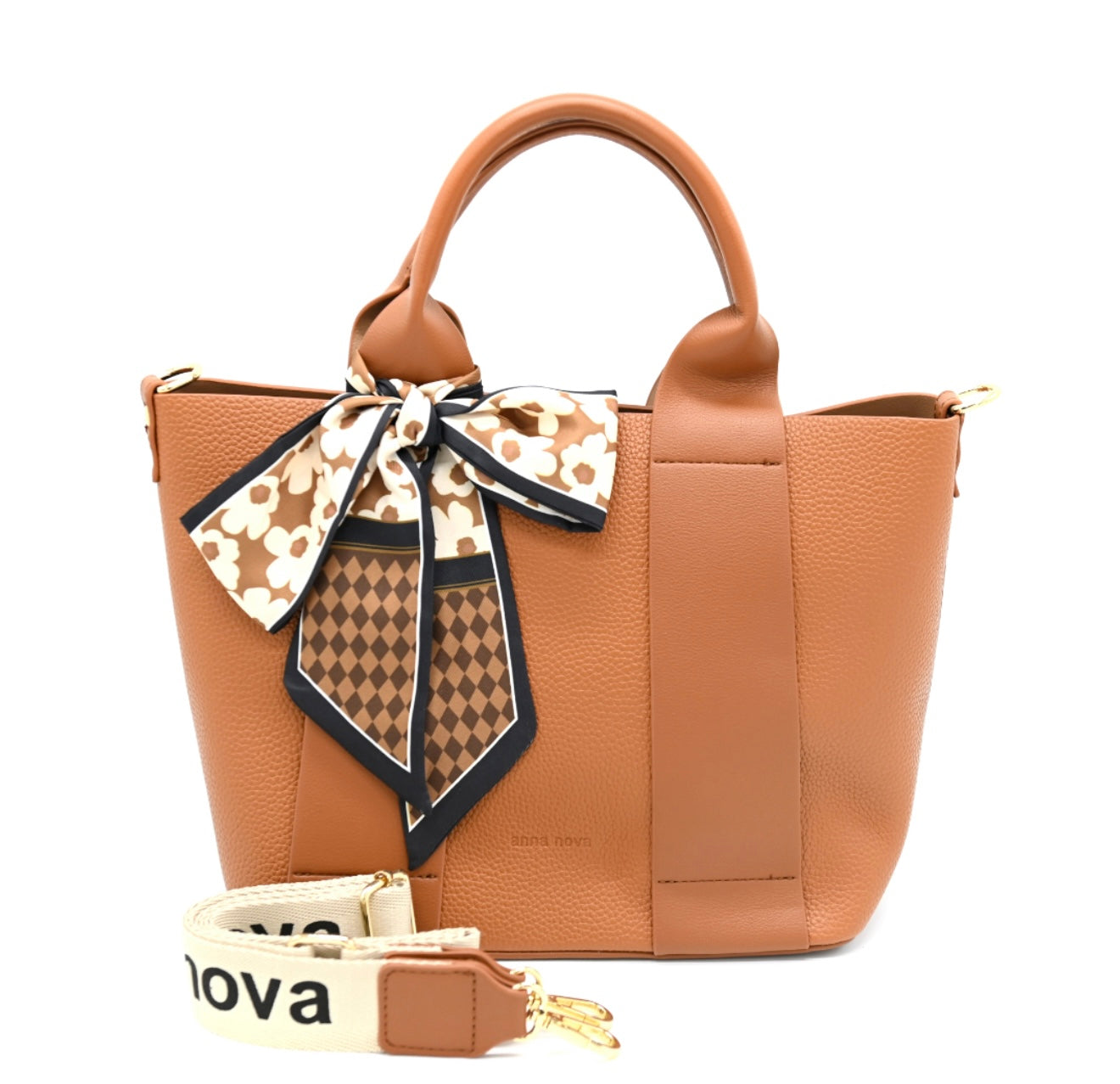 ANNA NOVA MESSENGER BAG WITH PRINT SCARF- BROWN