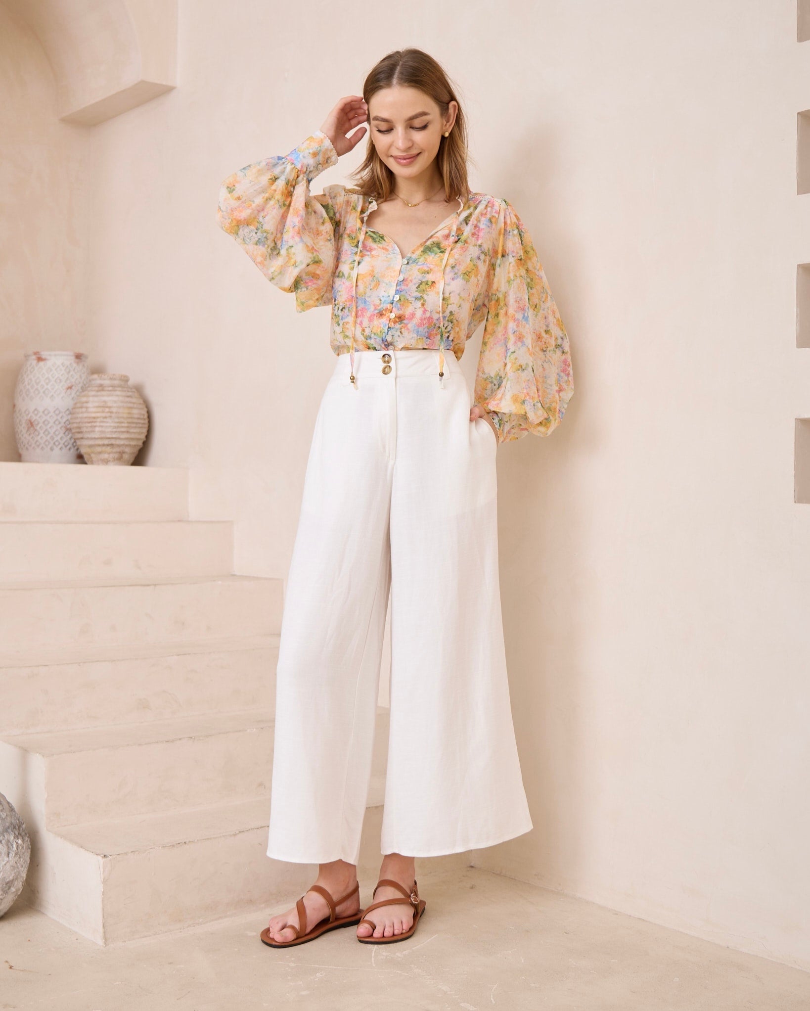 GEORGIE WIDE LEG PANTS- WHITE