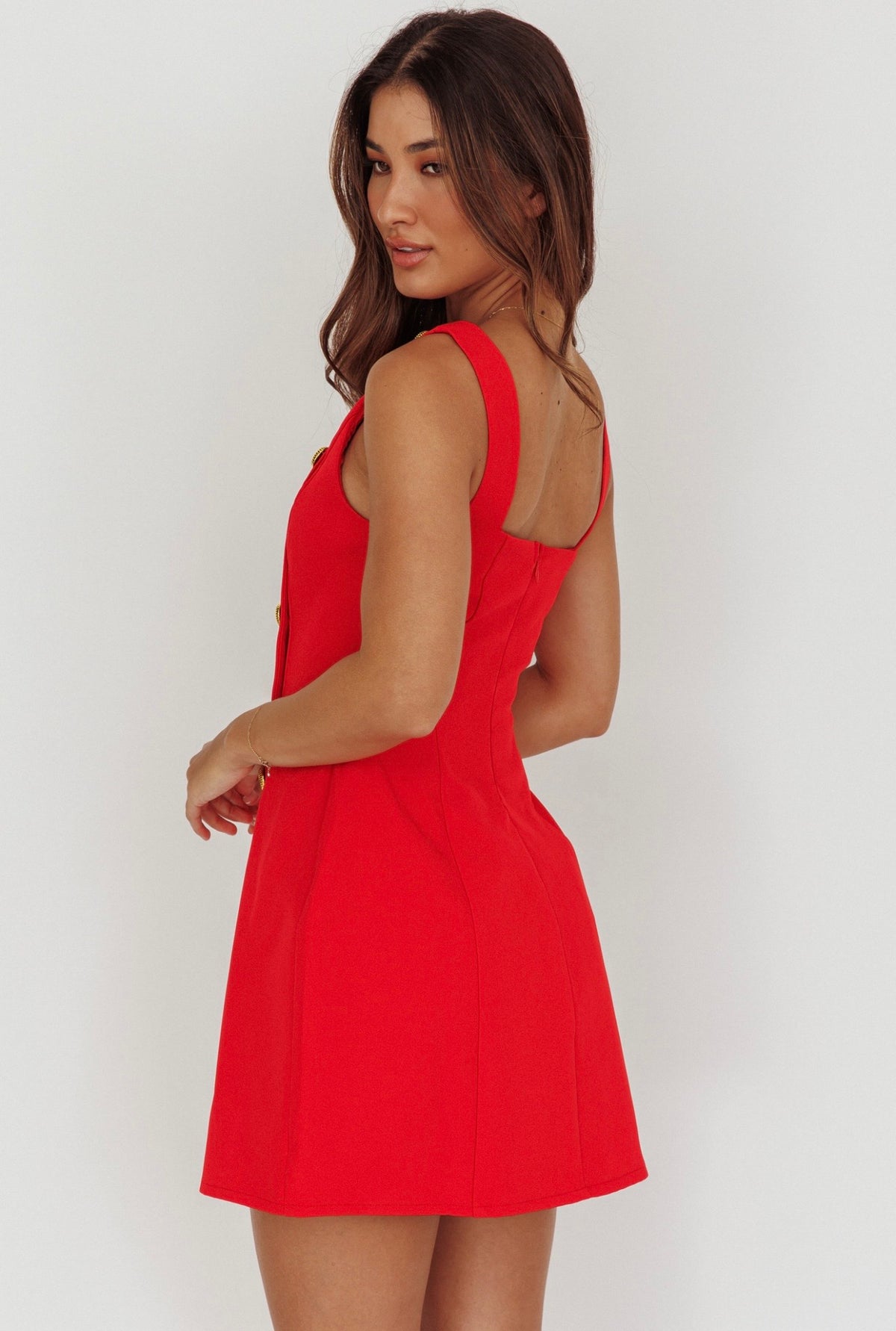 SCARLET MUSE BUTTON DETAIL MINI DRESS