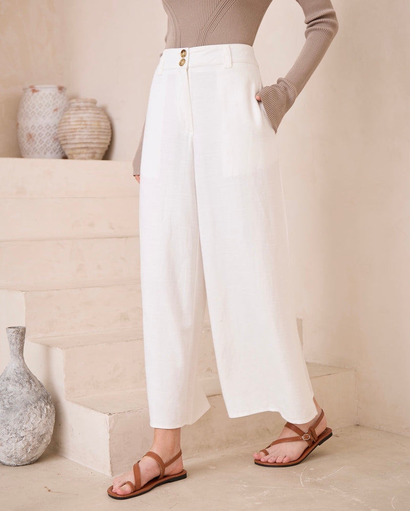 GEORGIE WIDE LEG PANTS- WHITE