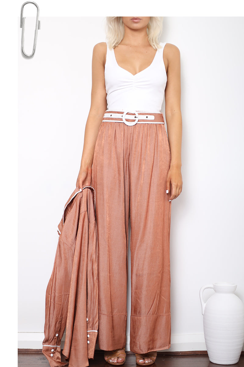 GIA BELTED PANTS- TAN