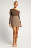 RIHANNA CHECKERED MINI SKIRT- BROWN
