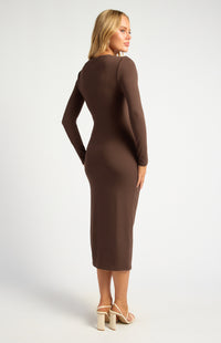 KELLY LONG SLEEVE MIDI DRESS- ESPRESSO