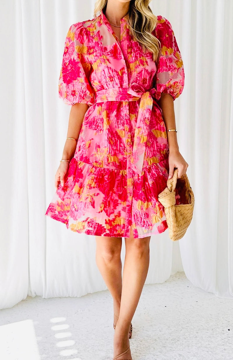 ESTHER DRESS- PINK JACQUARD