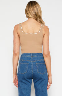 Brigette Contrast Stitch Knit Top / Camel