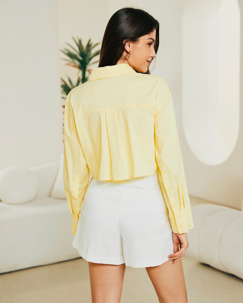 Arabella Longsleeve Crop Top// Lemon