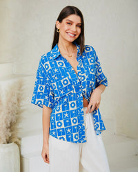 Agatha Button Up Top- Exclusive Print