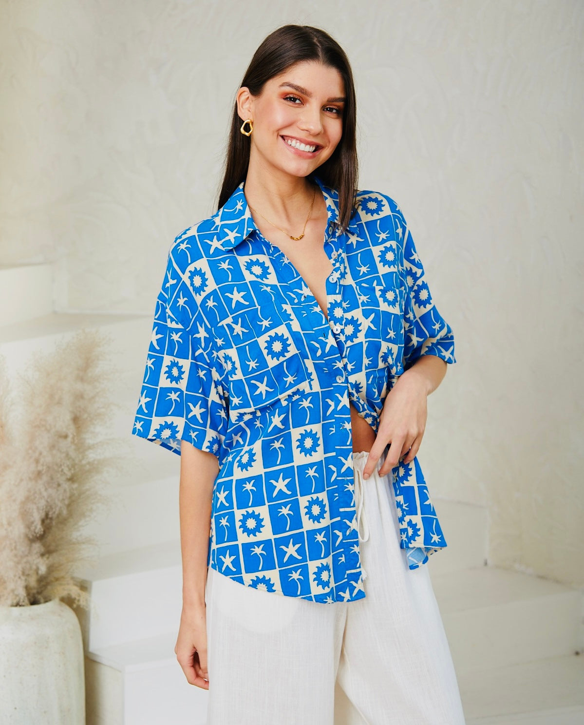 Agatha Button Up Top- Exclusive Print