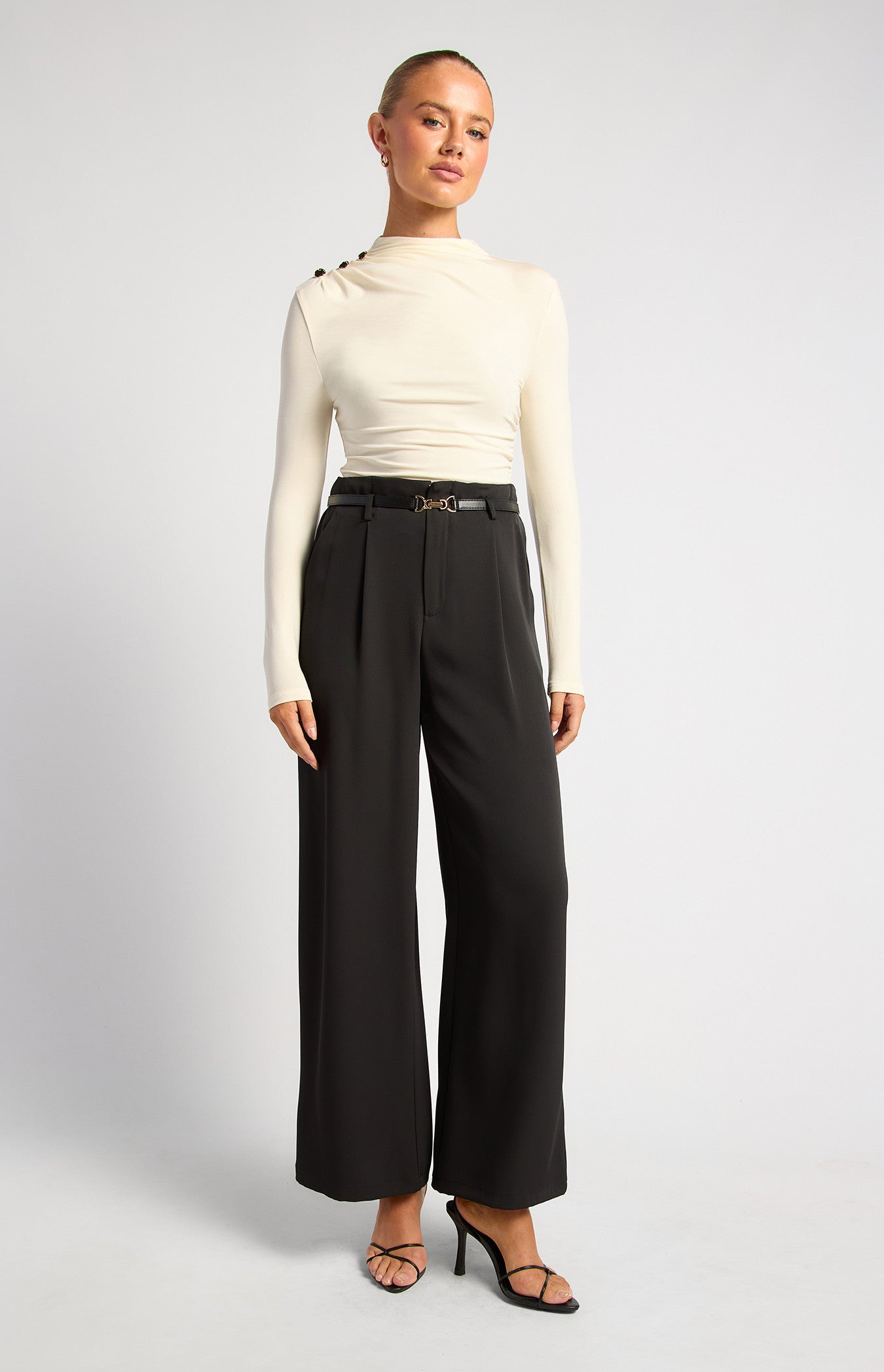 THE AURELIA MOCK NECK GOLD BUTTON TOP