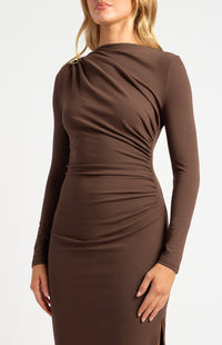KELLY LONG SLEEVE MIDI DRESS- ESPRESSO