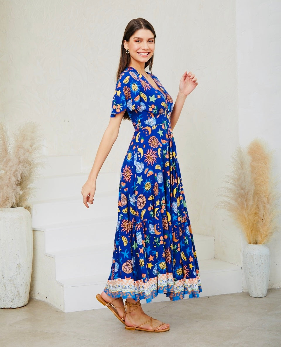 Bindi Maxi Dress- Navy Print