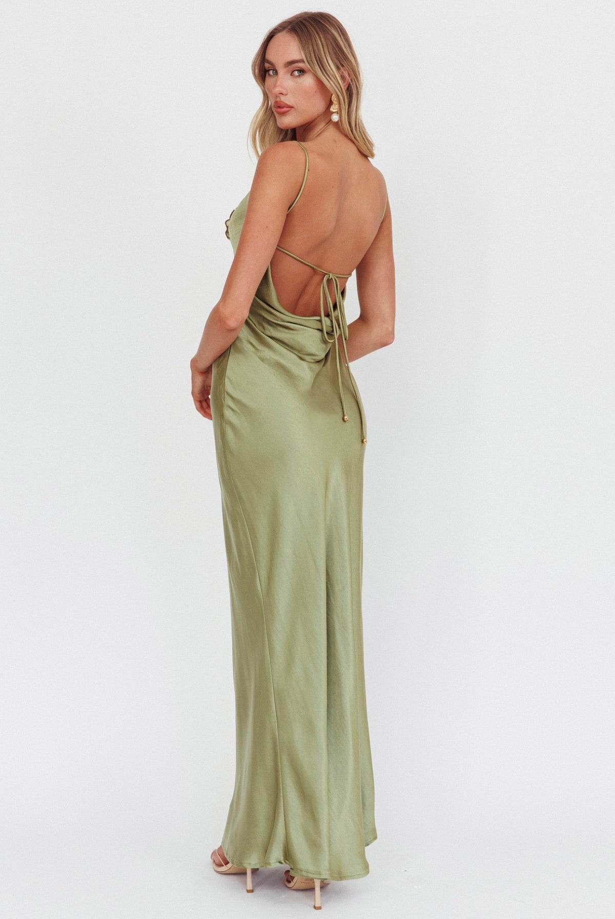 OLIVIA ROSE SATIN MAXI DRES – OLIVE