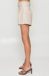 WINNIE & CO. High Waisted Paper Bag Shorts with Circle Buckle Detail / Beige