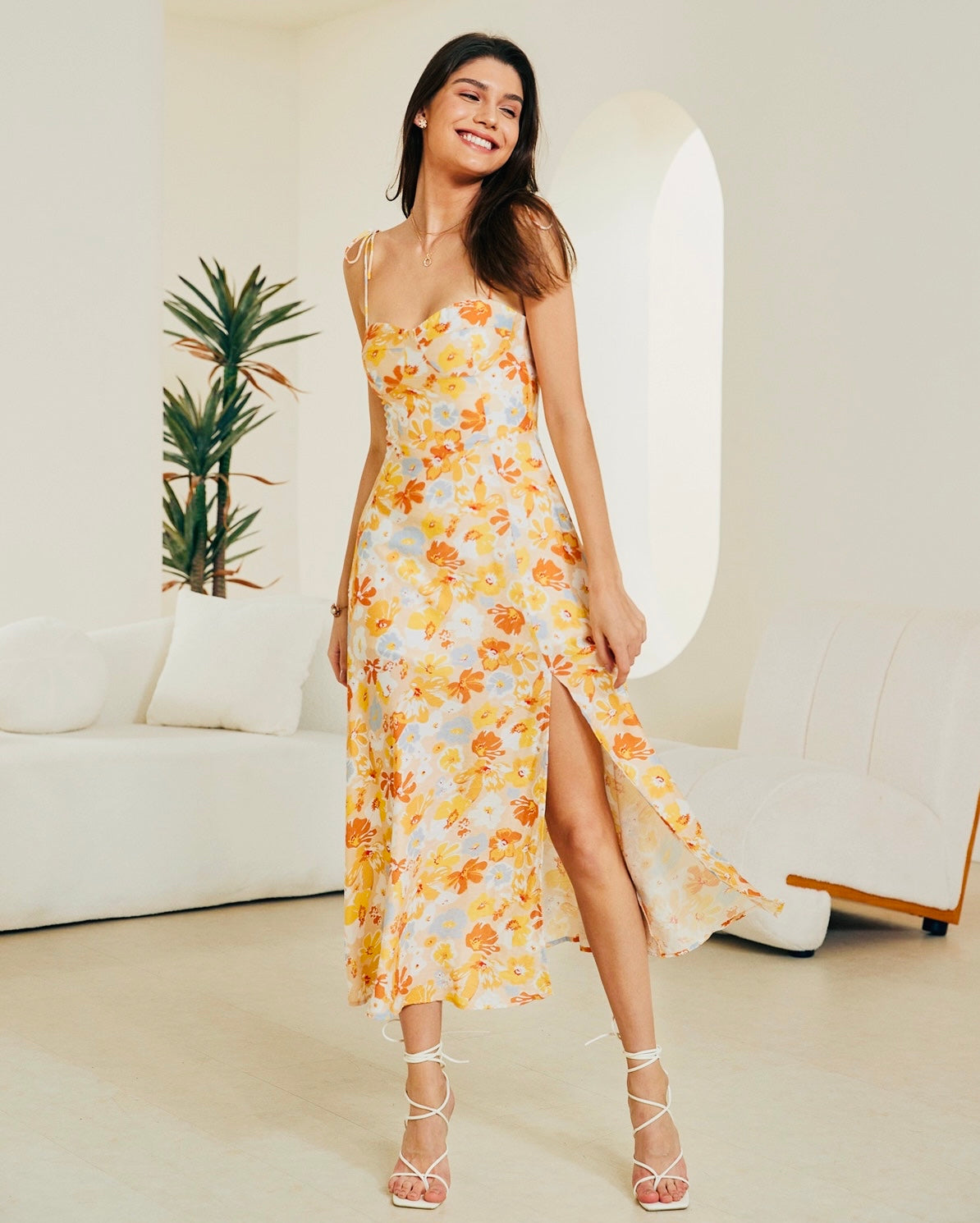 SANDY MIDI DRESS- YELLOW FLORAL