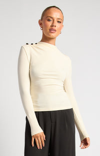 THE AURELIA MOCK NECK GOLD BUTTON TOP