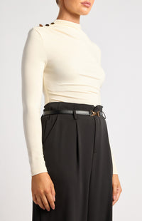 THE AURELIA MOCK NECK GOLD BUTTON TOP