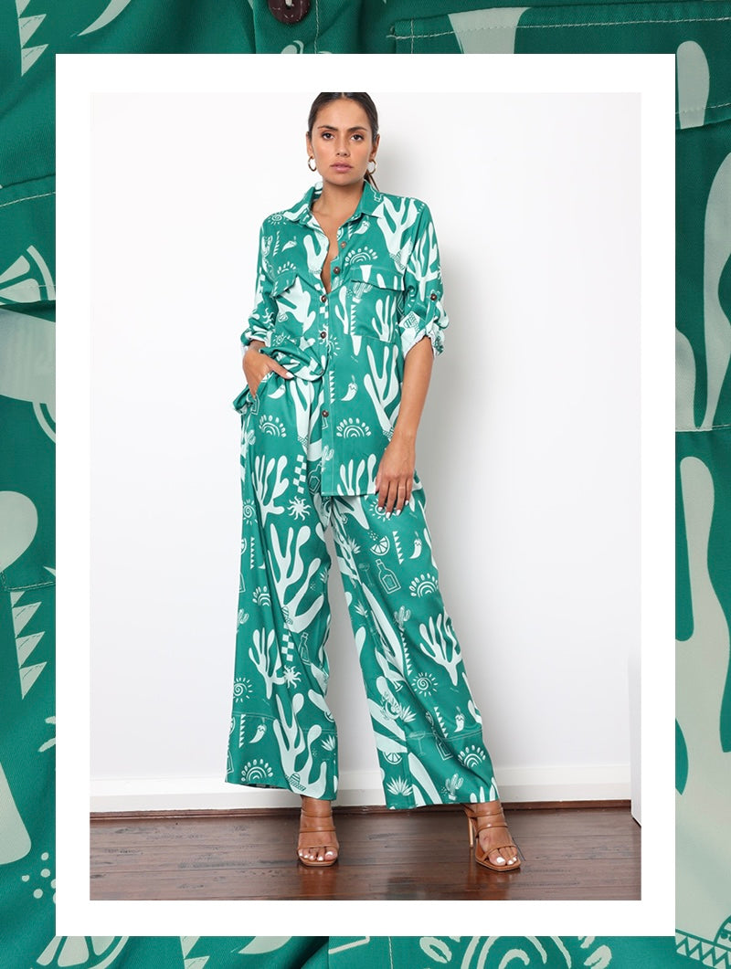 Tequila Wide-Leg Pants/ Green