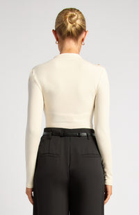 THE AURELIA MOCK NECK GOLD BUTTON TOP