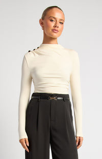 THE AURELIA MOCK NECK GOLD BUTTON TOP