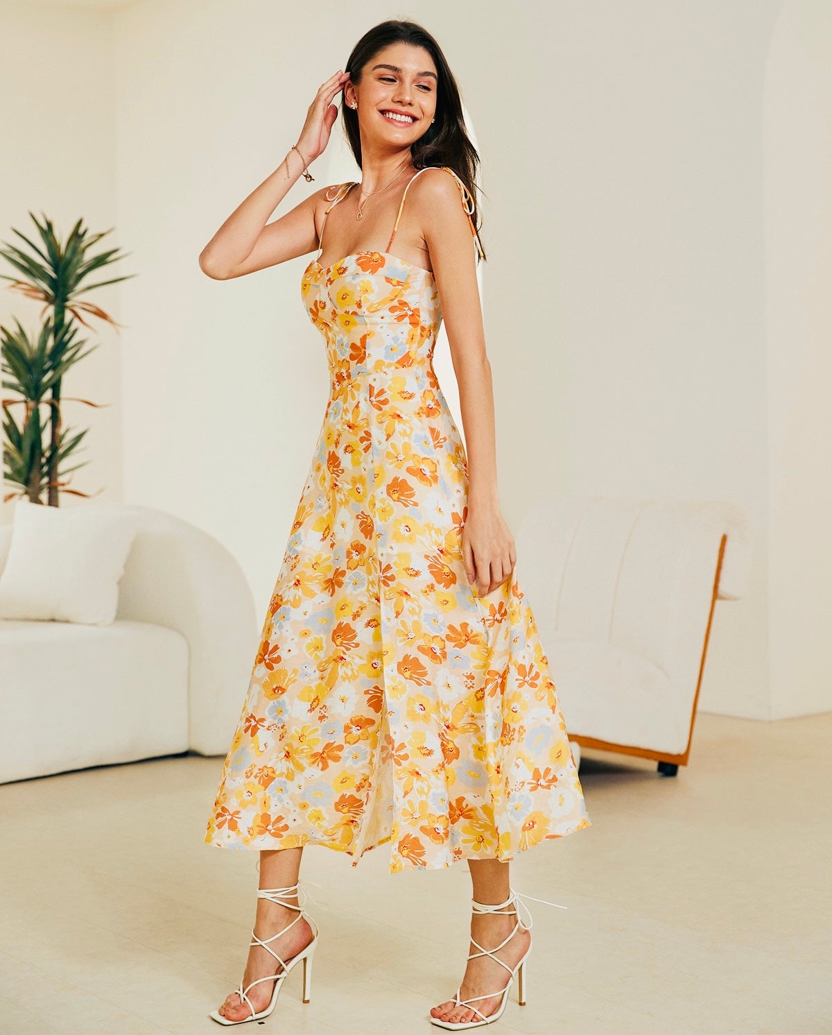 SANDY MIDI DRESS- YELLOW FLORAL