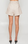 WINNIE & CO. High Waisted Paper Bag Shorts with Circle Buckle Detail / Beige