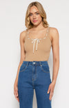 Brigette Contrast Stitch Knit Top / Camel