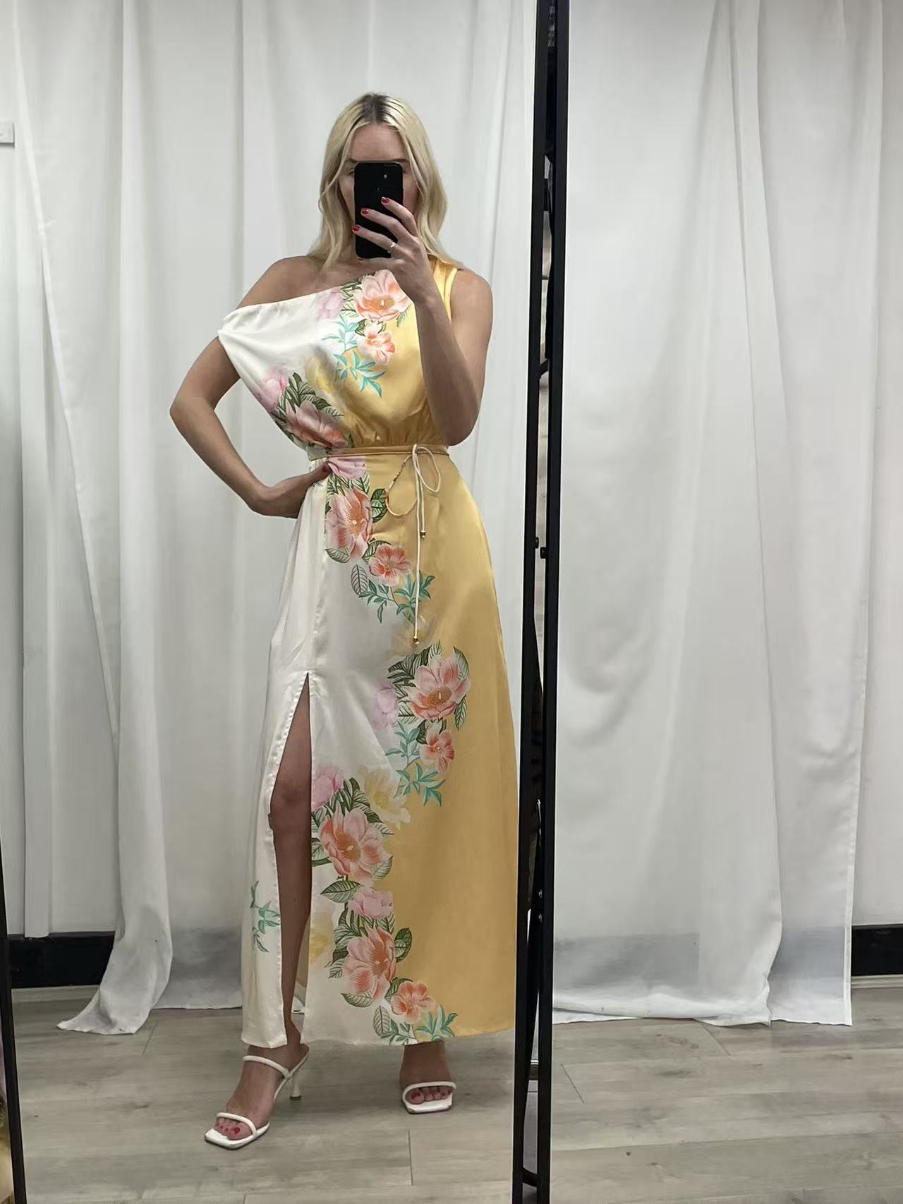 SUNSET BLOOMS ASYMMETRIC MAXI DRESS