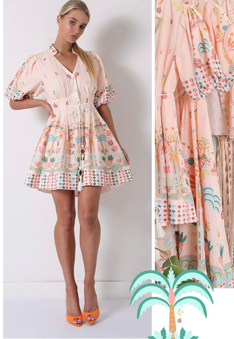 MIA MILANI ACACIÂ PALM CREAMY BLUSH- MINI DRESS