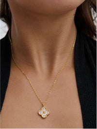 CLOVER EMBELLISHED 18K GOLD PLATED NECKLACE