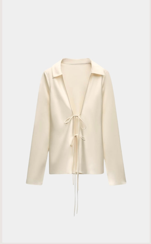 GIGI SATIN TIE FRONT BLOUSE- IVORY