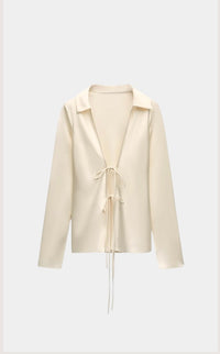 GIGI SATIN TIE FRONT BLOUSE- IVORY