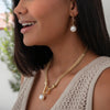 YELLOW GOLD CHAIN WITH DOUBLE SIDED PEARL/METAL PENDANT NECKLACE