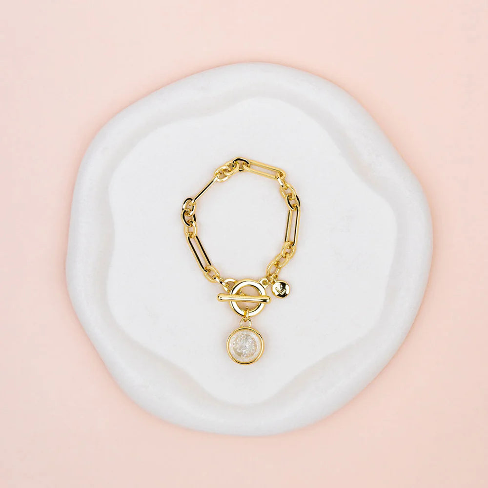 YELLOW GOLD LOTS OF CRYSTAL PENDANT BRACELET