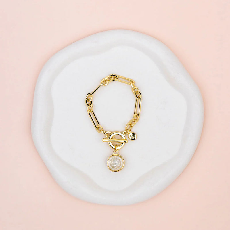 YELLOW GOLD LOTS OF CRYSTAL PENDANT BRACELET