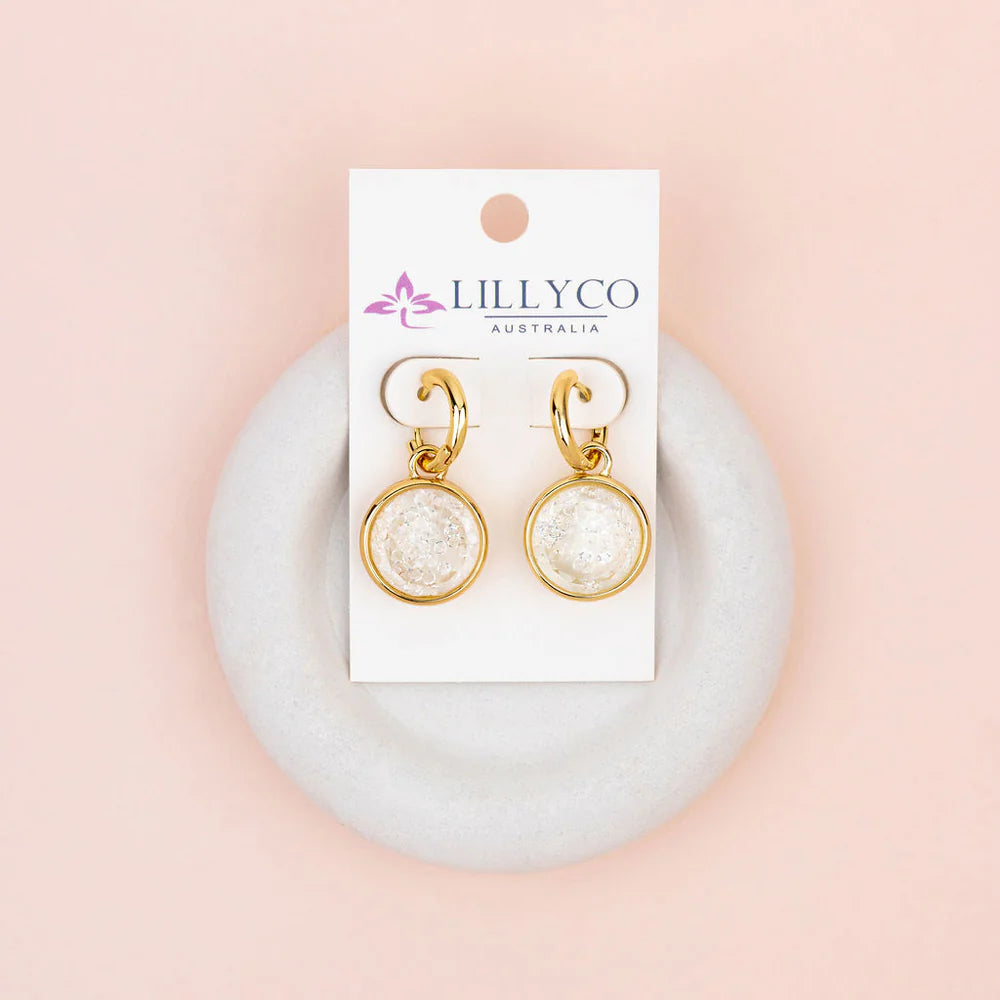 YELLOW GOLD FLOATING CRYSTAL DISC EARRINGS
