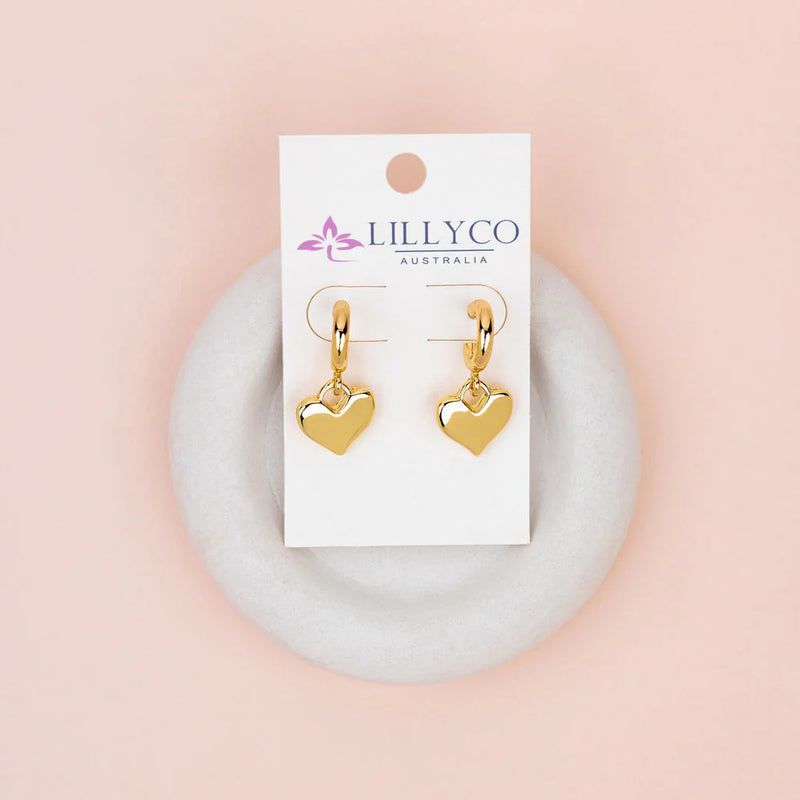 SOLID YELLOW GOLD DROP HEART EARRINGS