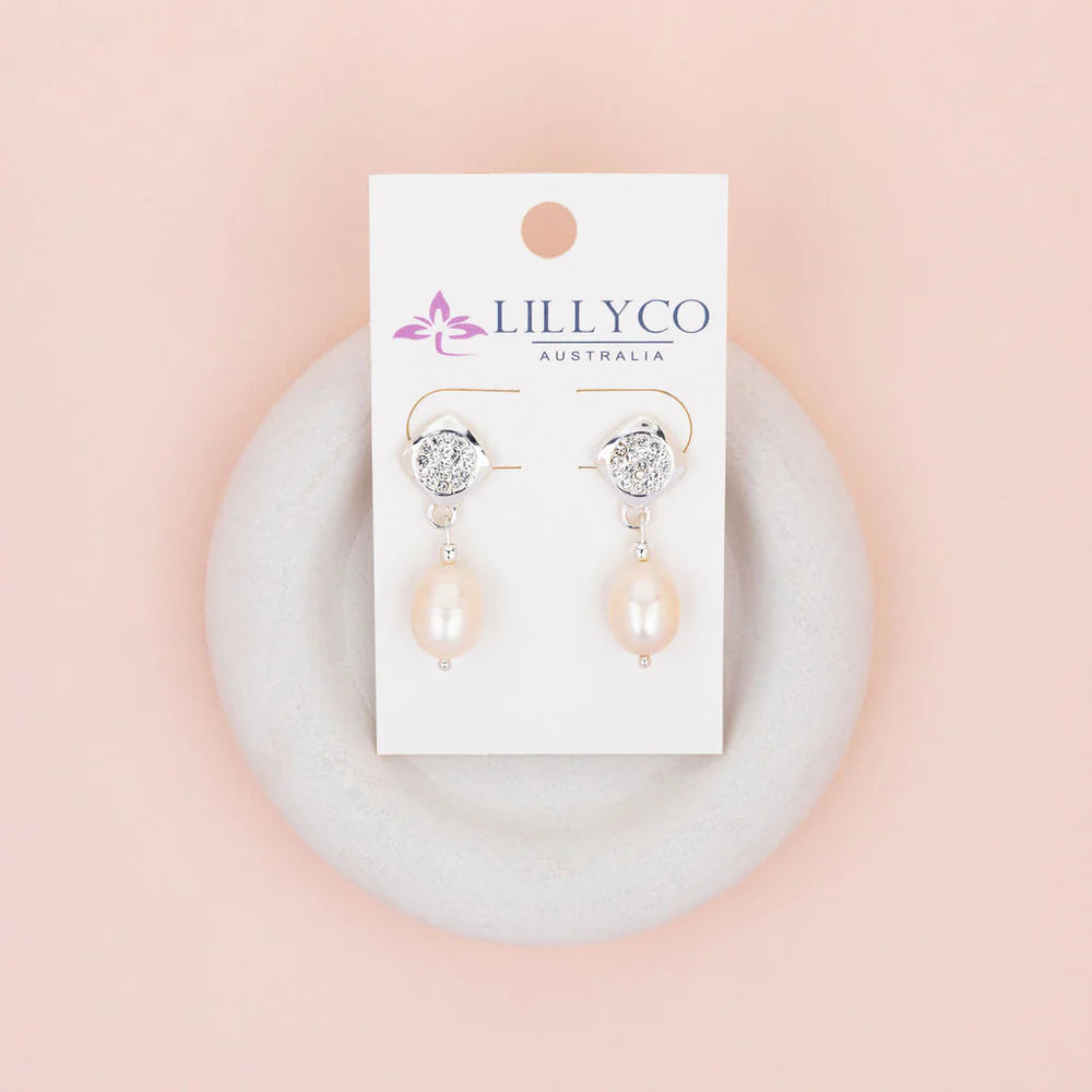 SILVER CRYSTAL & PEARL EARRING