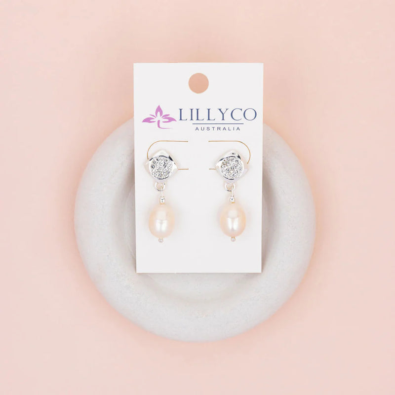 SILVER CRYSTAL & PEARL EARRING