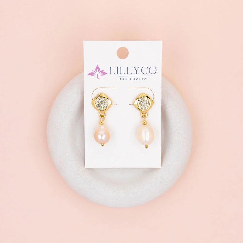 YELLOW GOLD CRYSTAL & PEARL EARRING