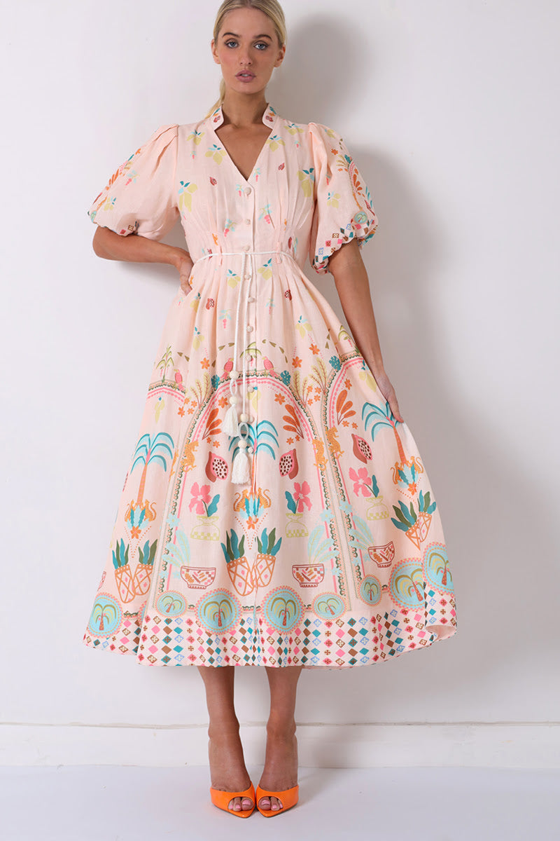 MIA MILANI ACACIÂ PALM CREAMY BLUSH- MIDI DRESS