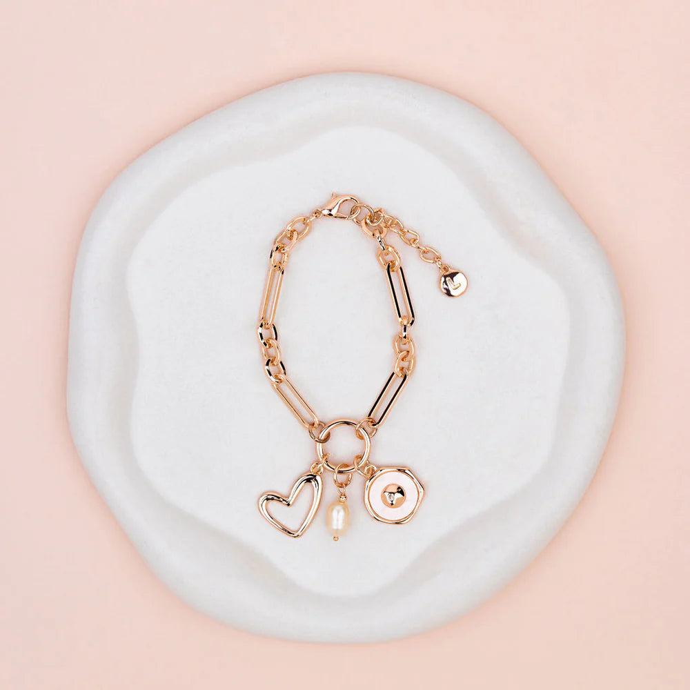 Rose Gold Heart Pearl Charm Bracelet