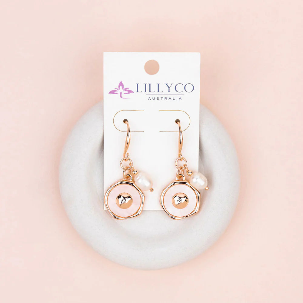 Rose Gold Heart Pearl Charm Earring